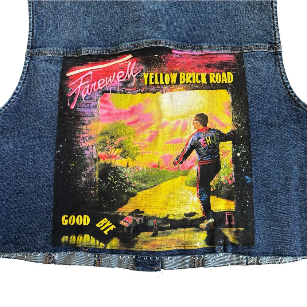 Reworked Apparel Elton John Raw Hem Cropped Denim Vest Women's XL Upcycled - Picture 6 of 6